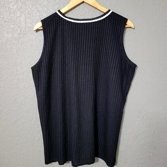 Ming Wang Womens Sleeveless V-Neck Top Size 1X Black White Minimalist Office - Picture 2 of 12